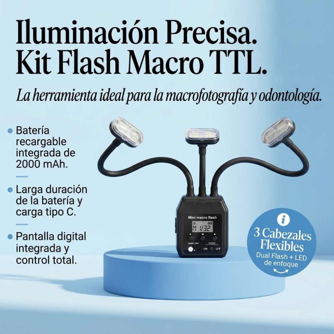 Flash Macro Dual avec Deux Flashs et Lumière Frontale – Compatible avec Nikon, Sony et Canon | Photographie Dentaire Professionnelle