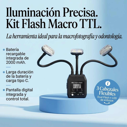 Flash Macro Dual avec Deux Flashs et Lumière Frontale – Compatible avec Nikon, Sony et Canon | Photographie Dentaire Professionnelle