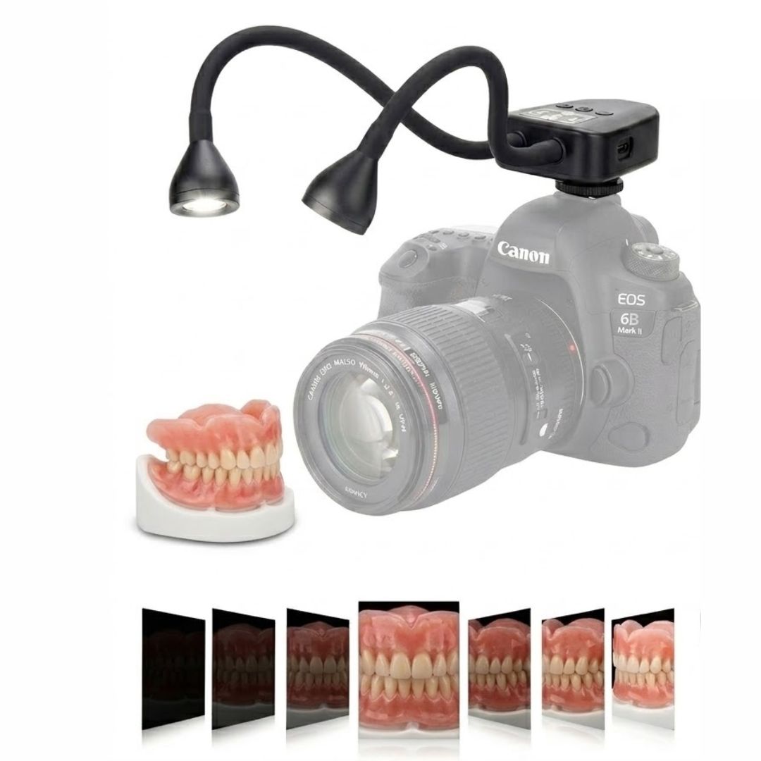 Éclairage LED double pour photographie dentaire – Compatible avec tous les modèles d'appareil photo | Luminosité réglable sur 10 niveaux