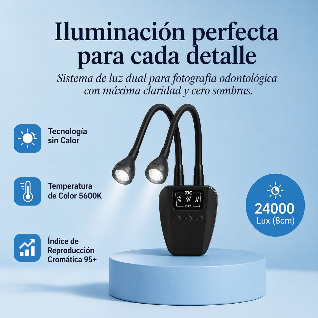 Éclairage LED double pour photographie dentaire – Compatible avec tous les modèles d'appareil photo | Luminosité réglable sur 10 niveaux