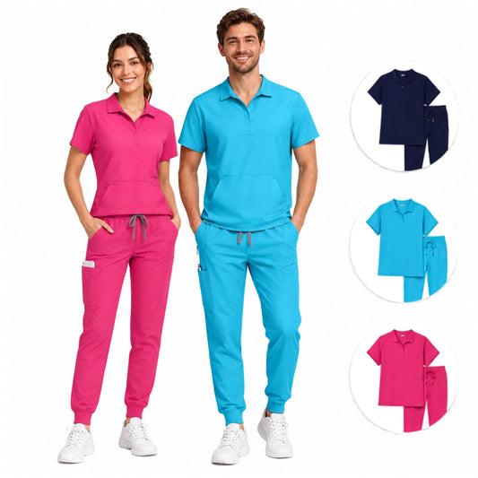 Ensemble scrub médical femme col polo - Haut + Pantalon jogger