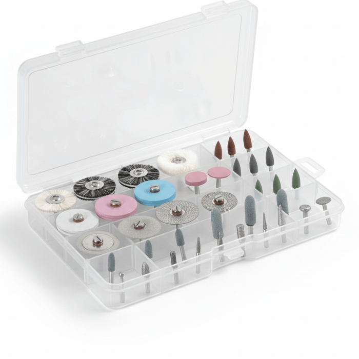Kit de polissage et finition pour prothèses avec 38 pièces