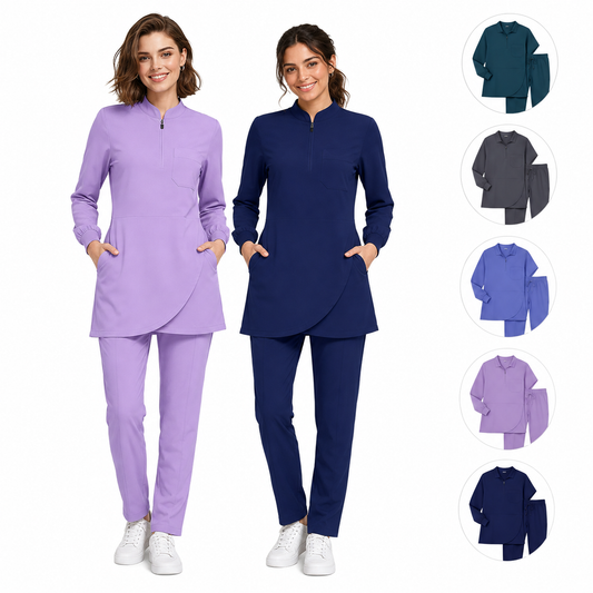 Uniforme médical femme col mao avec zip - Haut + Pantalon
