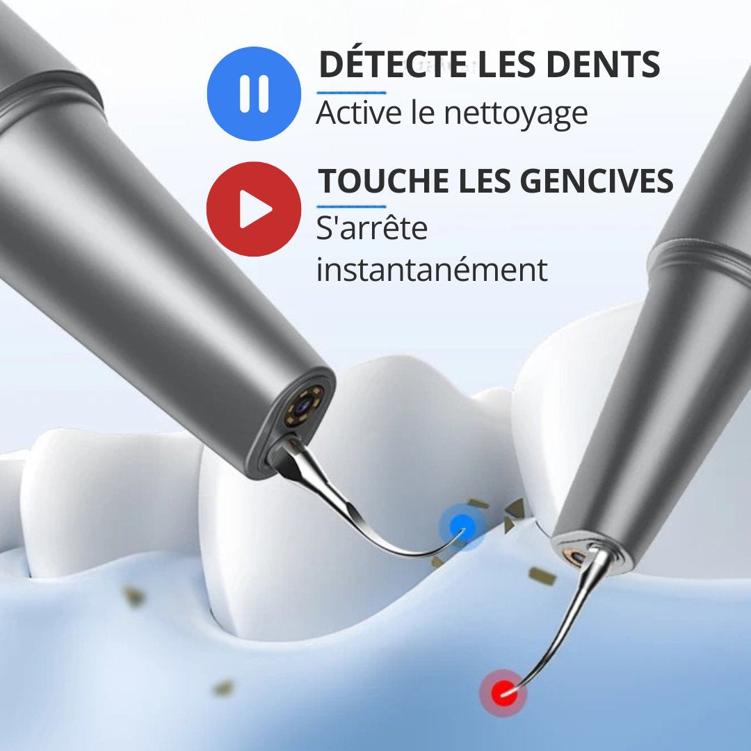 Capteur intelligent : détecte la dent et active le nettoyage, se met en pause sur la gencive